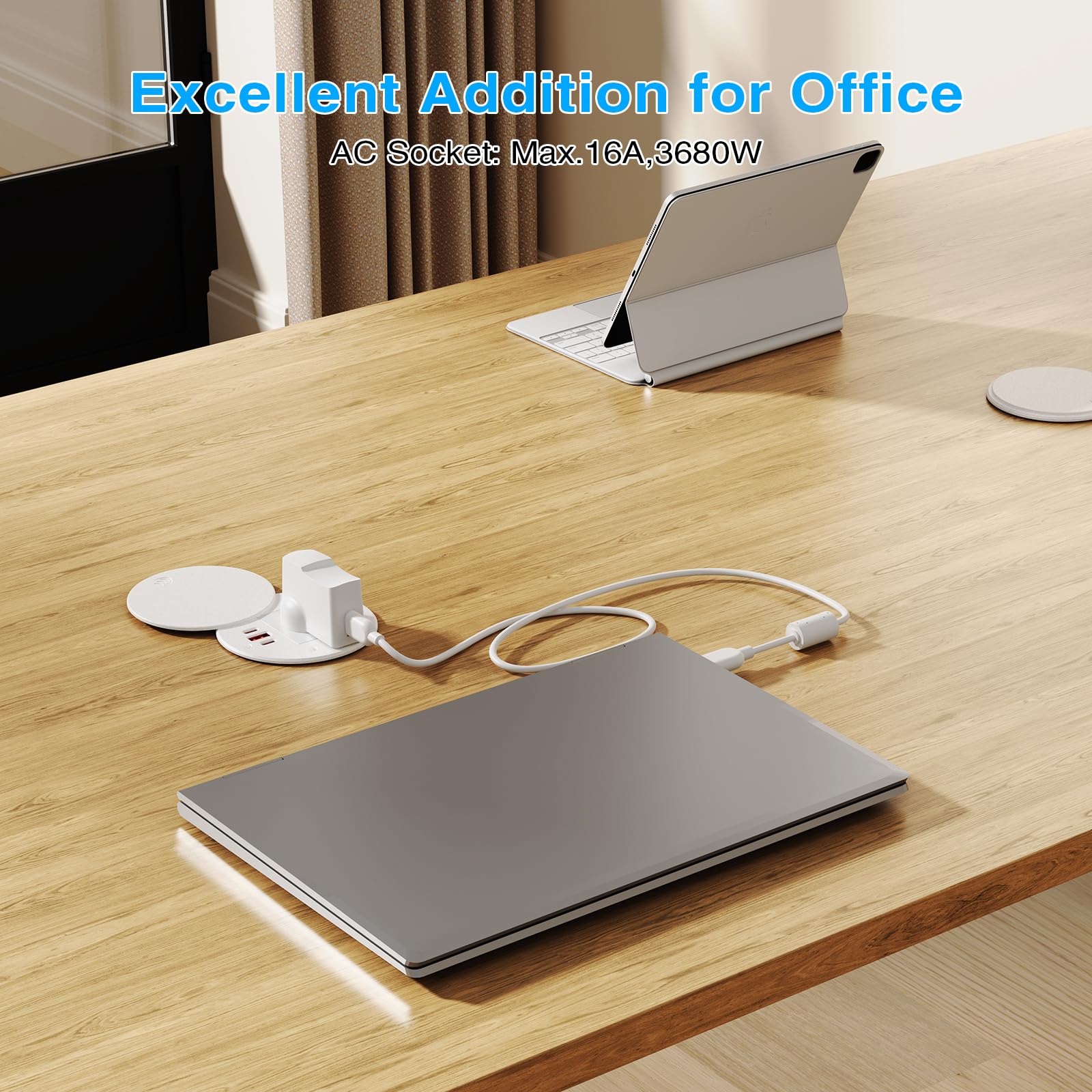 Alpheus Enchufe Empotrable de Mesa con USB-C PD 35W y Tapa, Blanco