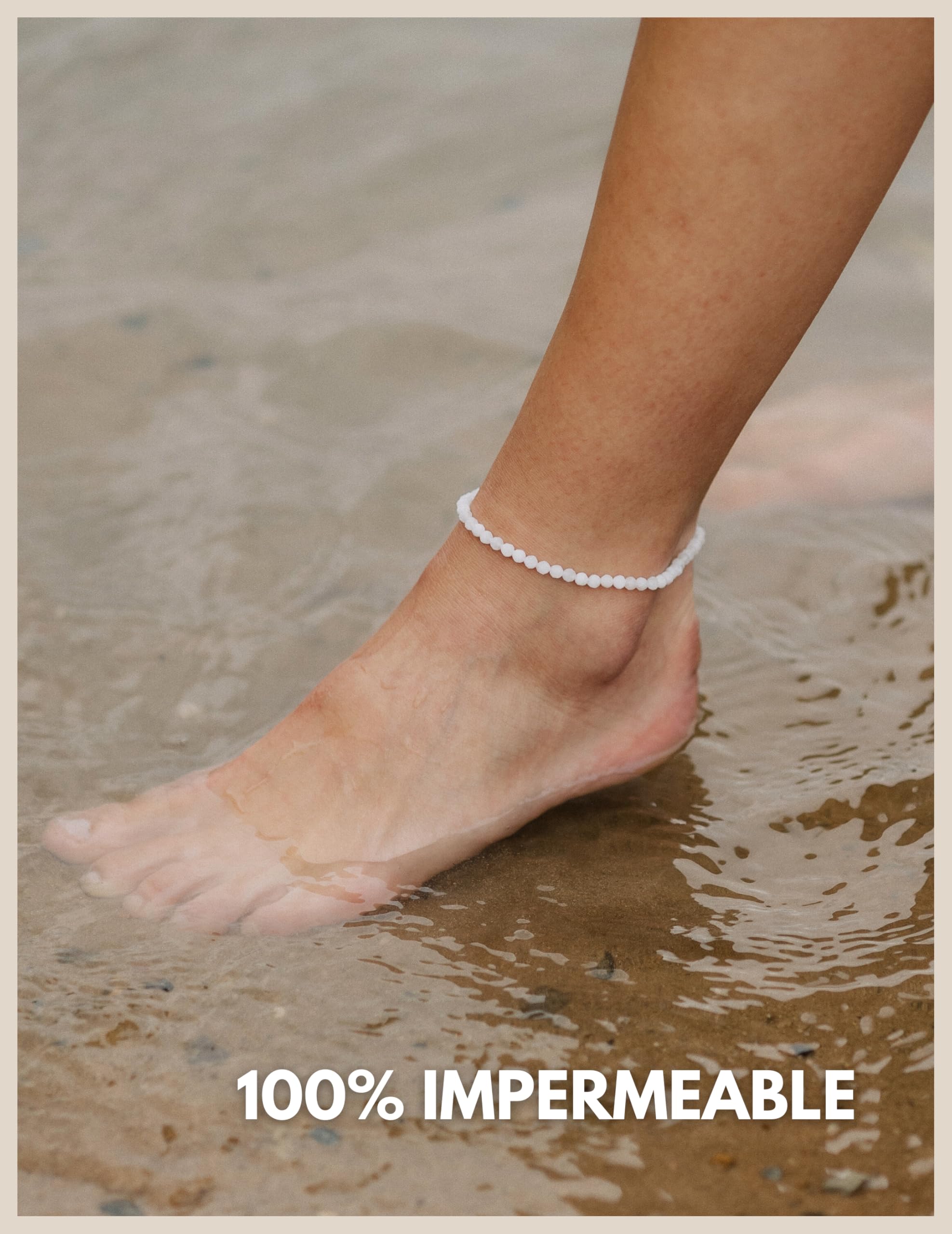 GD GOOD.designs Tobilleras para mujer con cuentas de jade auténtico 4mm - Impermeable - Tobillera de piedra natural de color con cierre ajustable en oro de 18K
