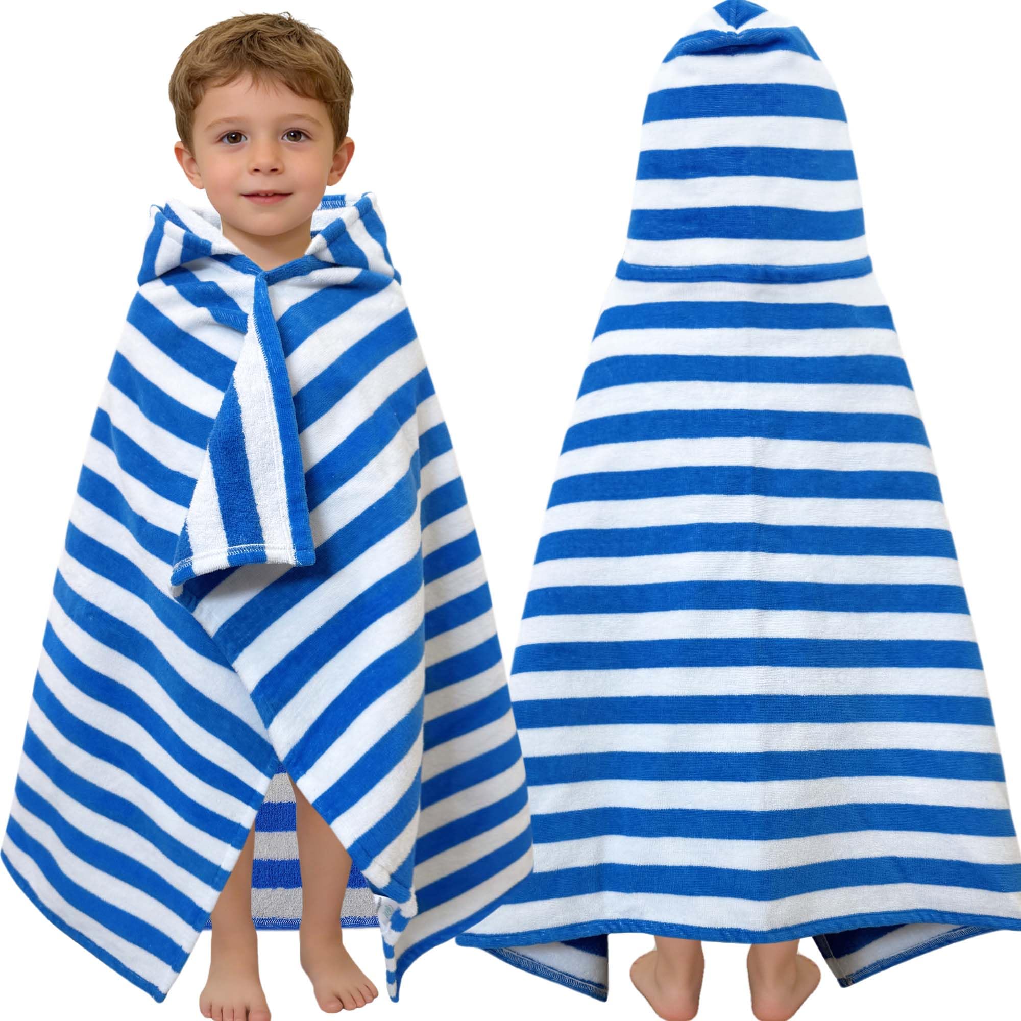 VOOVA & MOVAS Blue Stripe Toddler Towel Beach Age 0-3,100% Cotton,Absorbent | 40"x25", Beach Pool Bath Towel,Gift for Kids,Wearable Towel,Thick,Ultra Gentle,Machine Washable Durable,Premium Quality Gem Blue Stripe 40"x25"(0-3 Years)