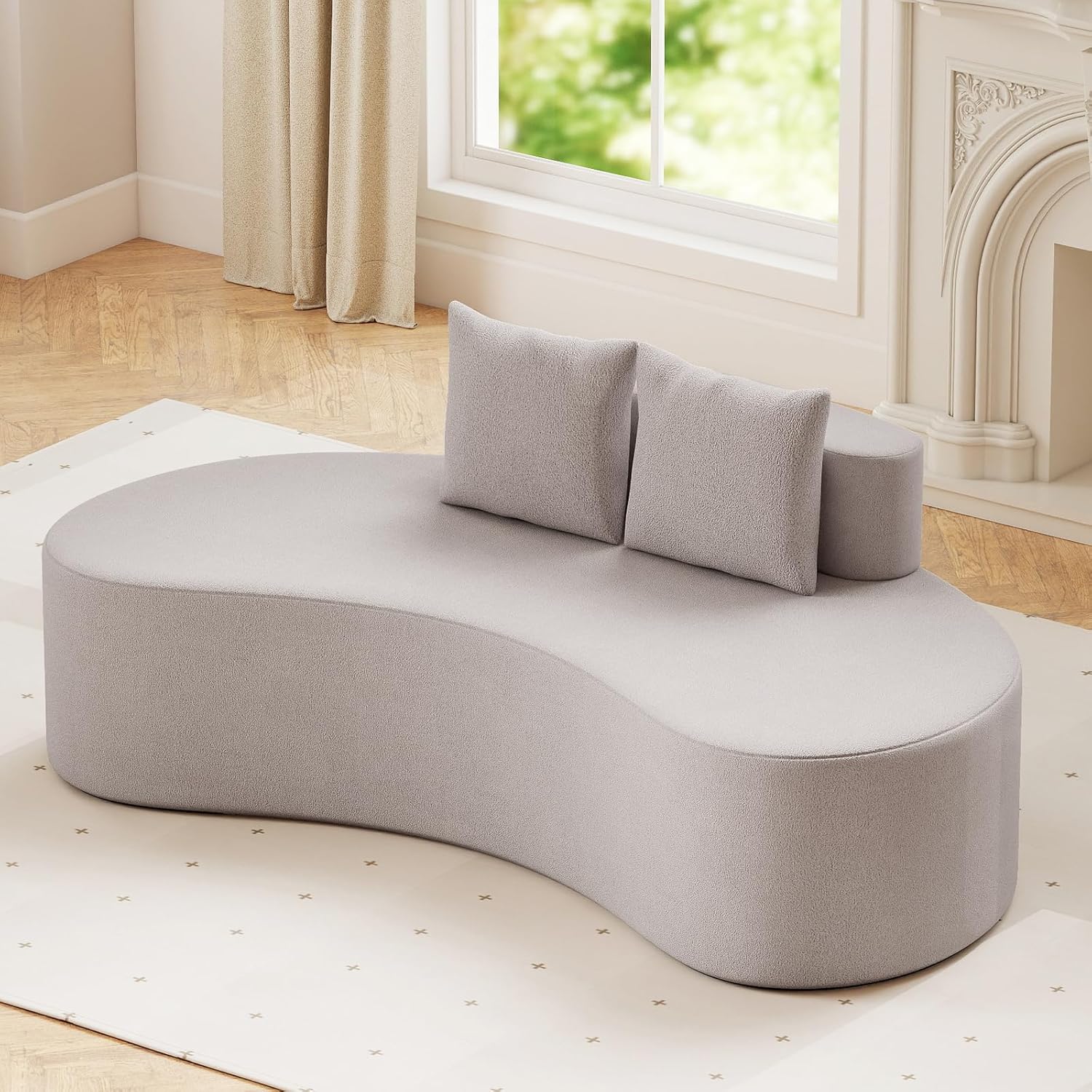 Giantex 78.5" Sofa Couch, Upholstered Loveseat with 2 Cozy Pillows, Low Backrest, Padded Seat, Anti-Slip Bottom, No Assembly, Modern Floor Couch for Living Room, Bedroom (Gray)