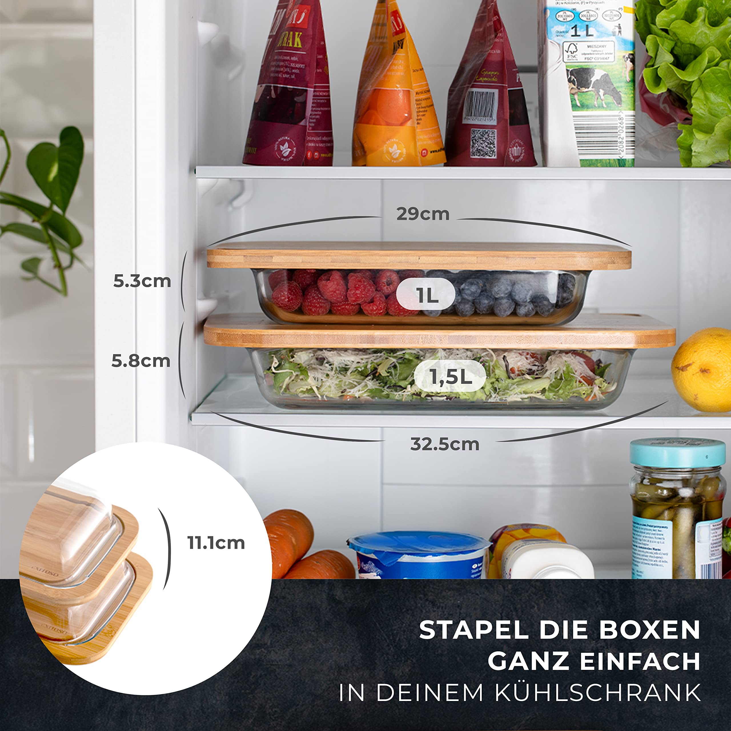 aufbewahrung käse glas Exitoso Servierbrett Holz Aufschnittboxen für Kühlschrank 2er Set Stapelbar - Käseglocke Wurstbox Frischhaltedosen Wurstdose Farbe:Rosé Wand Montage Filz Sonnenbrillen material:Leather
