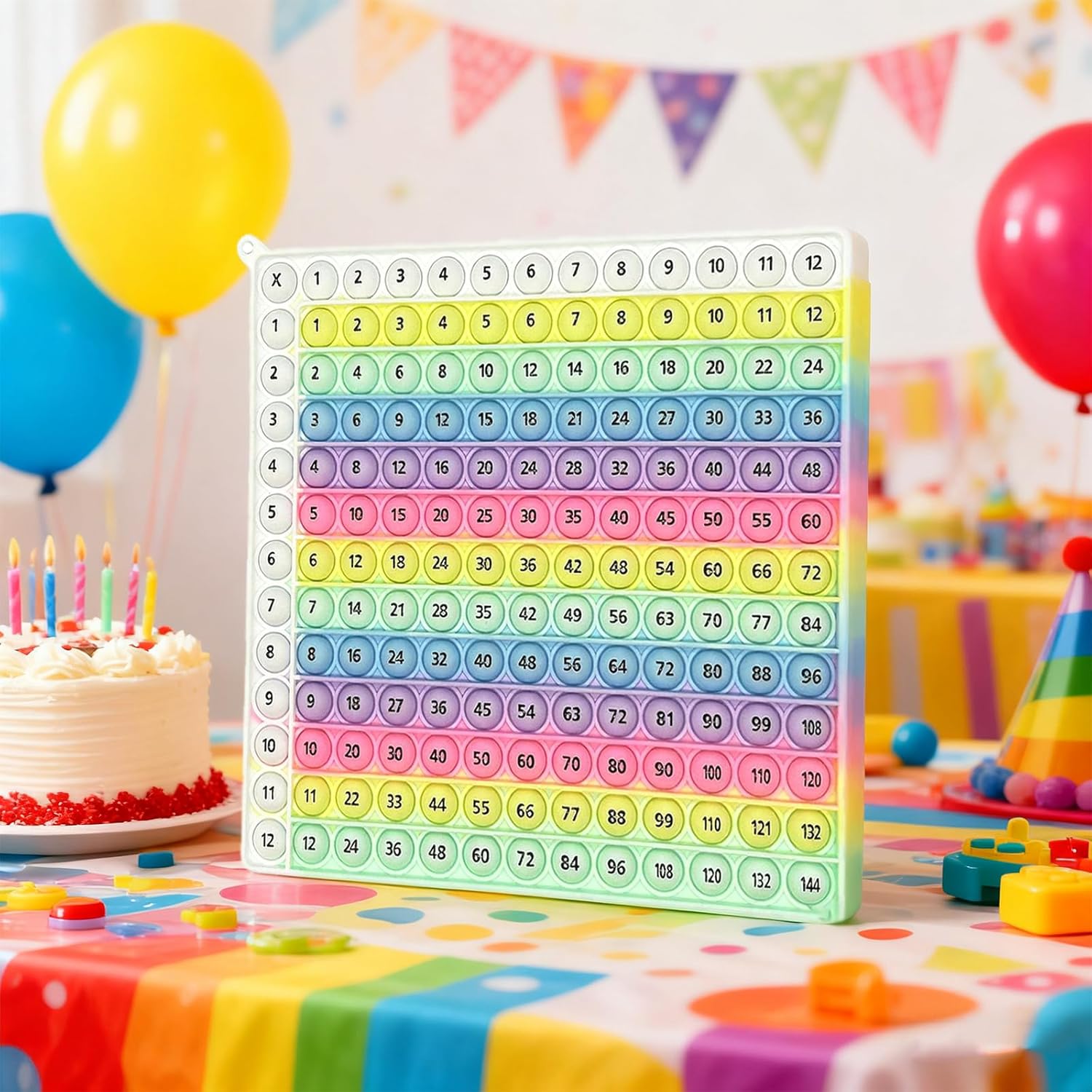Rainbow Multiplication, Table Pop Toys Educational Math Learning Board Game, 12x12 Colorful Silicone Push Bubble Sensory Toy Abacus for Kids Math Relieve Stress and Anxiety Education