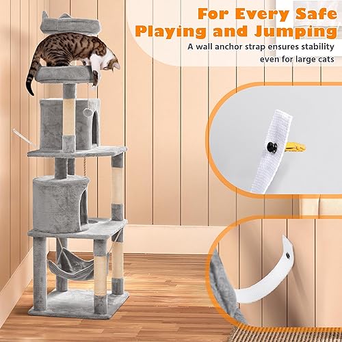 Miniatura 9 de Yaheetech Torre de árbol para gatos condominio de gato de 705 pulgadas de alto con 2 condominios y 2 perchas acolchadas de espuma y poste rascador y