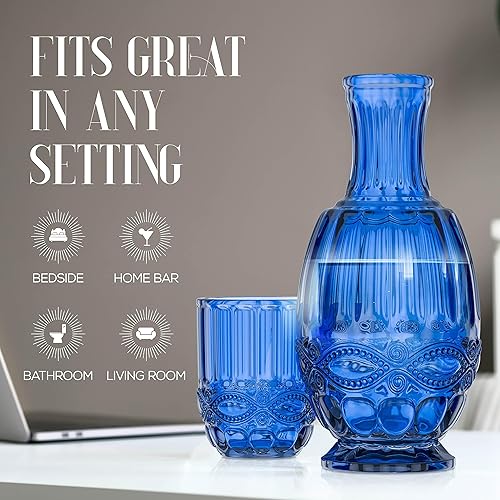 Miniatura 6 de Jarra de agua para mesita de noche con vaso | Jarra de 33 onzas y vaso de bebida a juego | Utilice la taza como tapa para la jarra | Para habitación