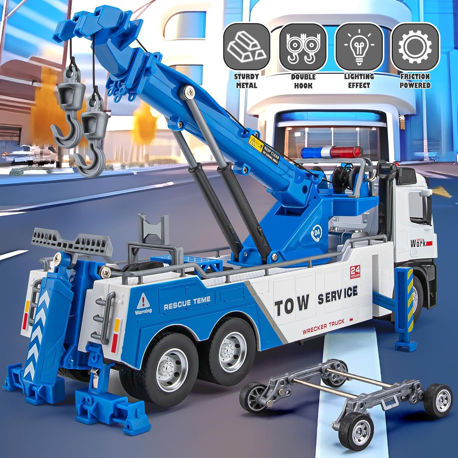 Tow Truck Toy for Kids, Metal Tow Truck with Crane Toy Model with Lights and Sounds, Construction Vehicles for 3 4 5 6 7 8 Years Old Boys