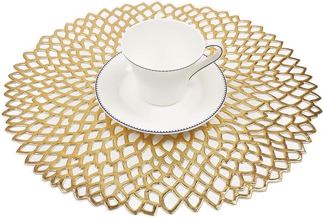 Famibay Round Table Mats Washable PVC Placemats for Kitchen Heat Resistant Vinyl Place Mats Sets of 6