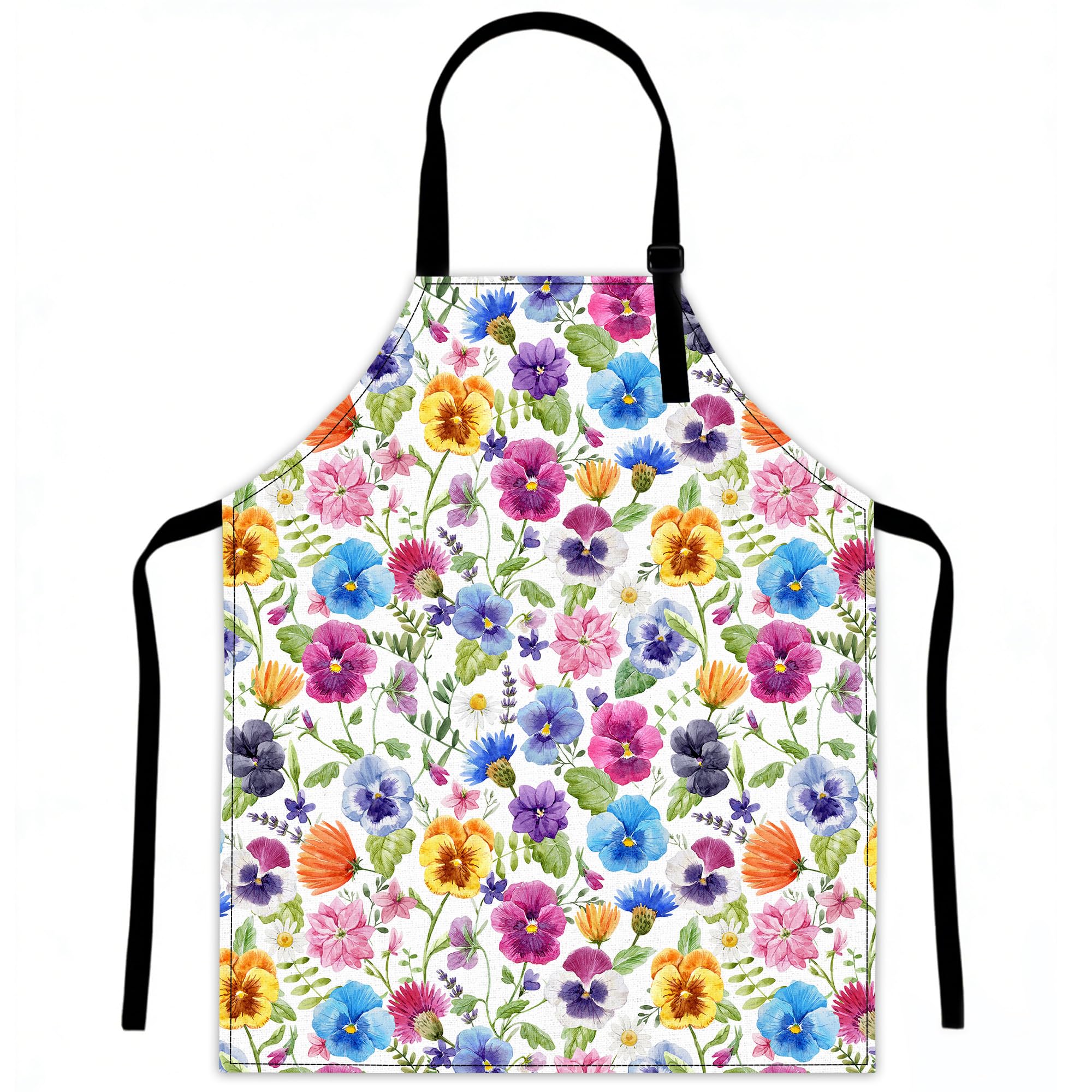 LQEBUY Colorful Flower Aprons for Women Kitchen Cooking Apron Adjustable Bib for BBQ Coffee House Home Restaurant Craft Garden