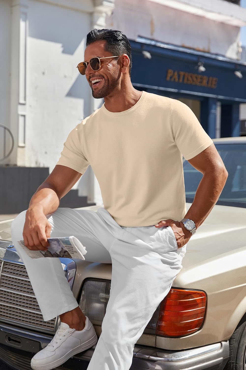 COOFANDY Mens Knit T-Shirts Casual Crewneck Short Sleeve Shirts Summer Tops Basic Pullover Tees - Image 8