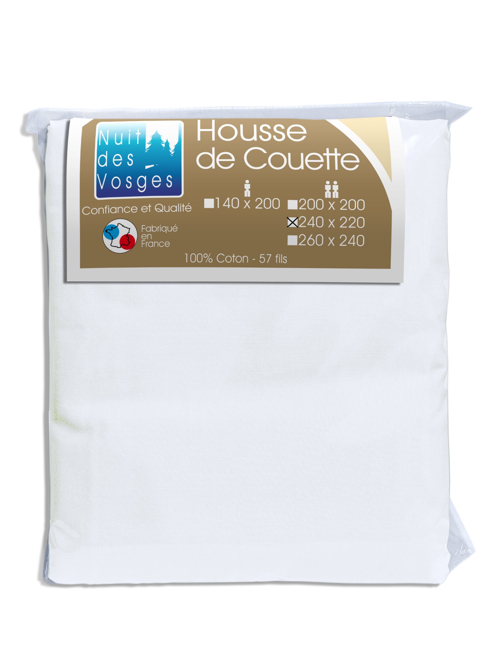 Nuit des Vosges 2094831 Cotoval Housse de Couette Uni Coton Blanc 220 x 240 cm