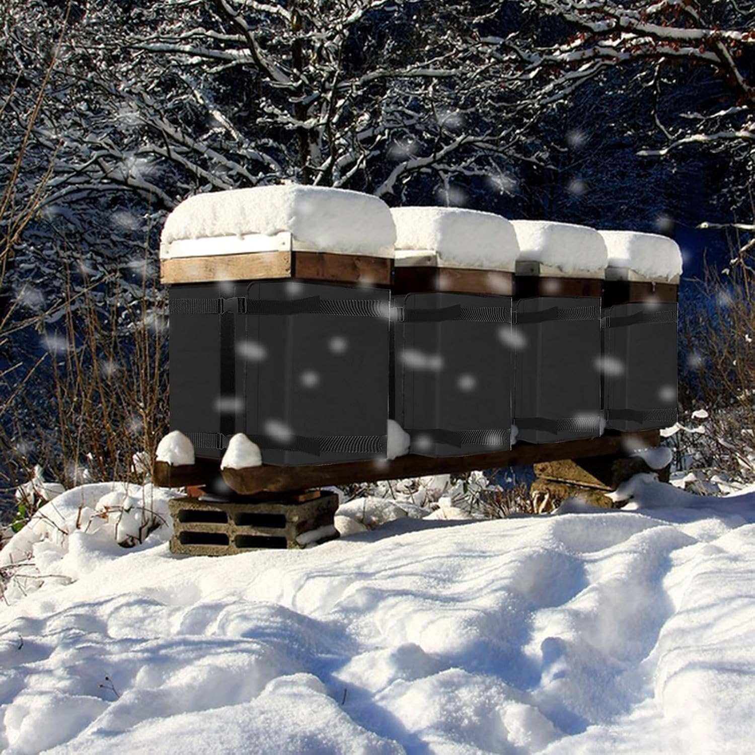 Insulated Winter Beehive Wrap - Fits 8 & 10 Frame Beehives, Waterproof & Windproof, 3-Layer Protection, Adjustable Cover for Cozy Hives - Black.2pcs