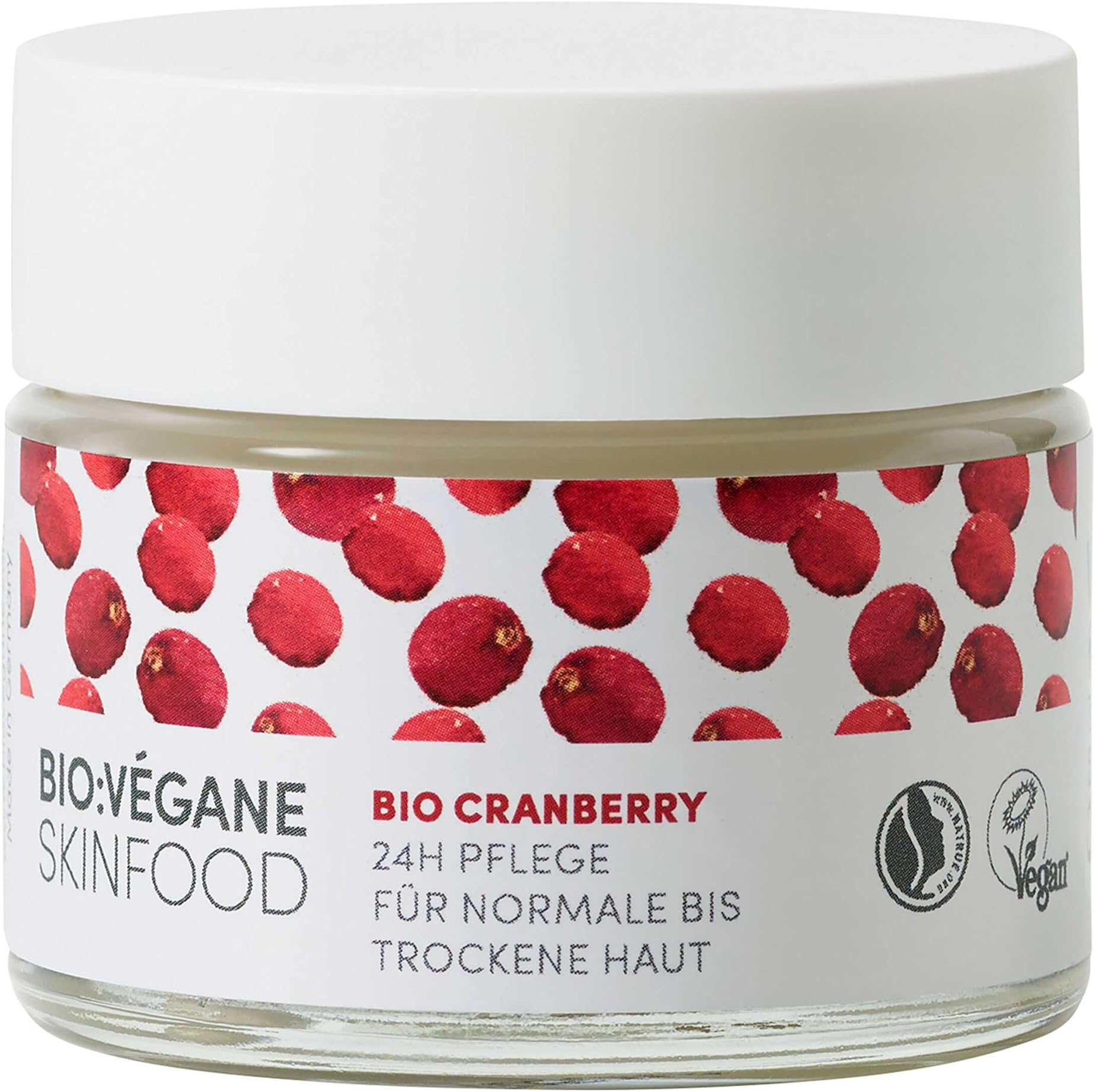 BIO:VÉGANE SKINFOOD Organic Cranberry 24h Care for Normal to Dry Skin, Vegan, NATRUE-Certified, Lasting Care for Low-Moisture Skin, Pack of 1 (1 x 50 ml)