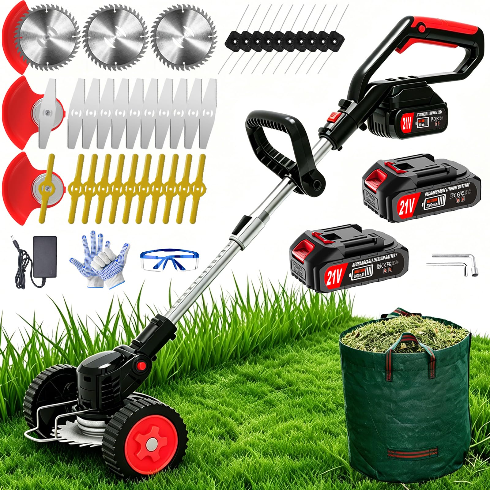 Photo 1 of Electric Wacker Cordless Eater,21V No String Trimmer Battery Powered,3-in-1 Grass Trimmer/Lawn Edger/Brush Cutter with Metal Blades&Wheels,Stringless Weed Trimmer battery operated for Garden&Yard