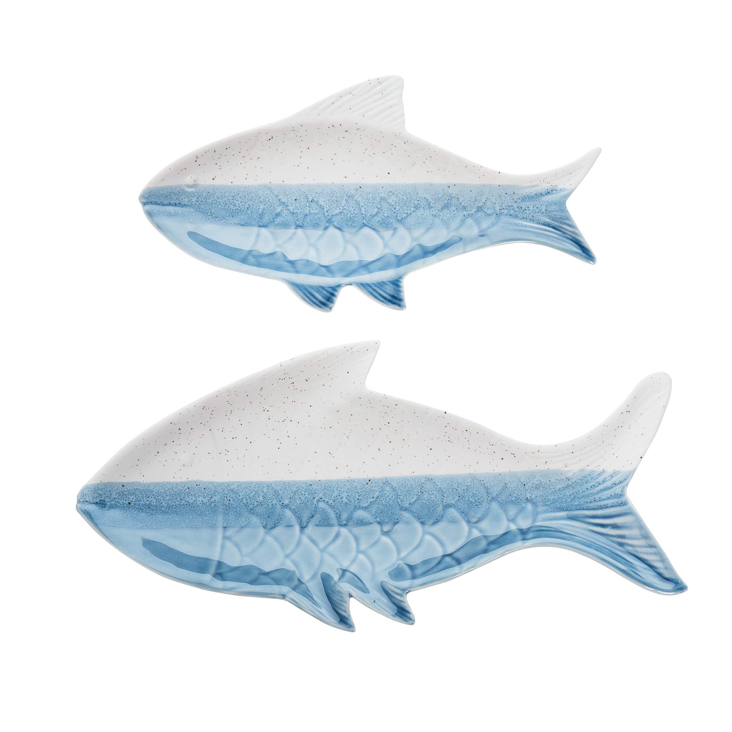Beachcombers Blue & Bisque Fish Plates Set Of 2 Blue