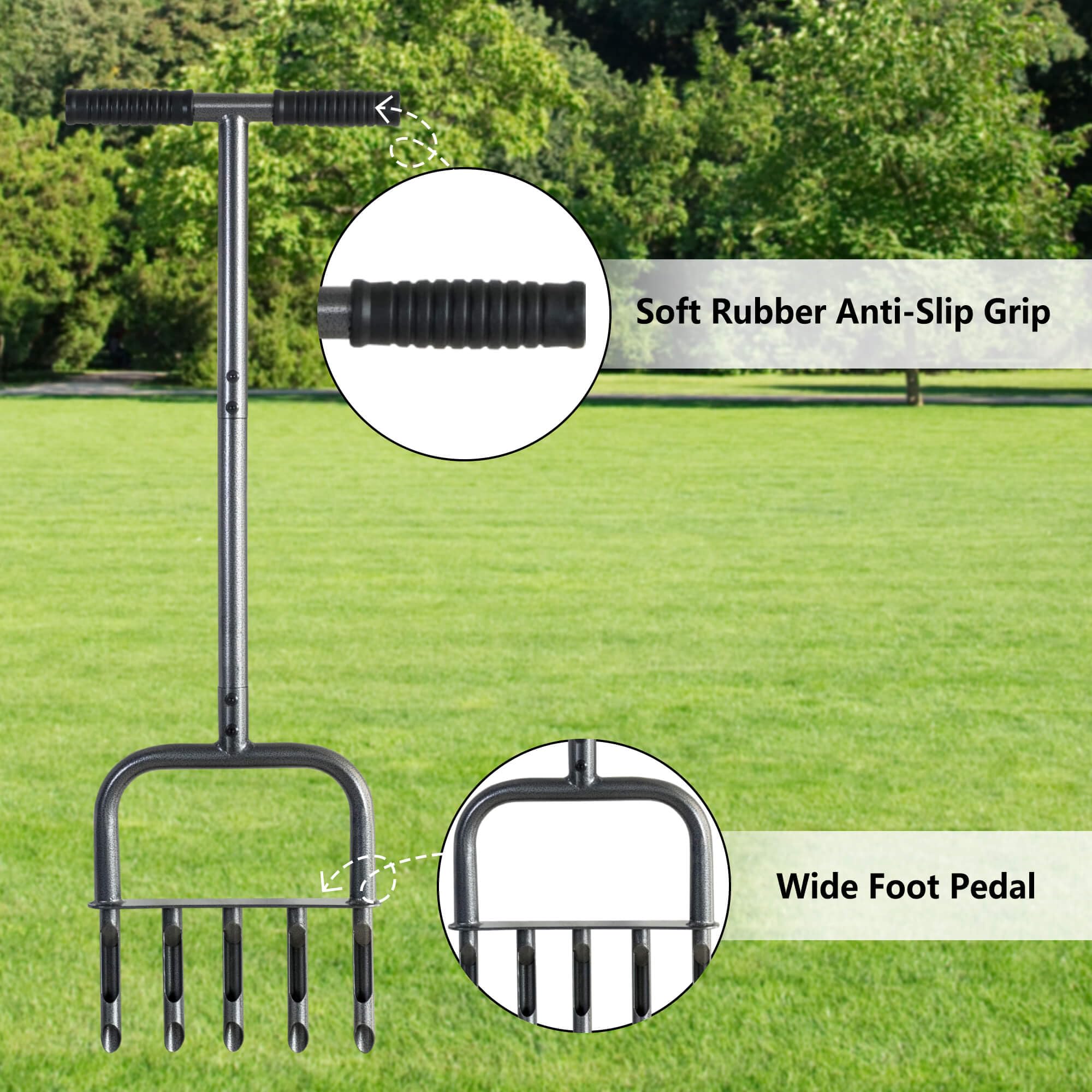 Herramienta aireadora manual para césped, aireadores de césped con 5 dientes huecos, herramientas para aflojar el suelo del jardín para mejorar la salud del césped