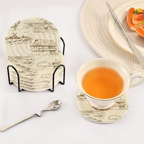 Miniatura 5 de Drink Coasters and Holder Set of 6 Coasters for Dining Table Table Cup Coasters Porta Vasos para Mesas Farm Rural Landscape