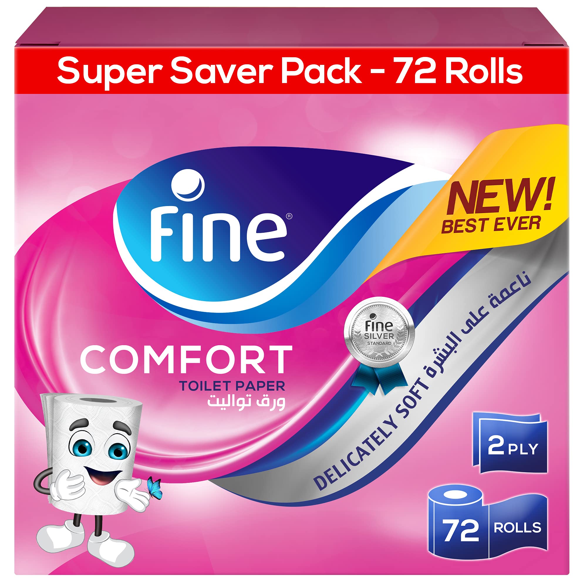 Comfort Toilet Tissues Paper 96 Rolls, 180 sheets x 2 Ply
