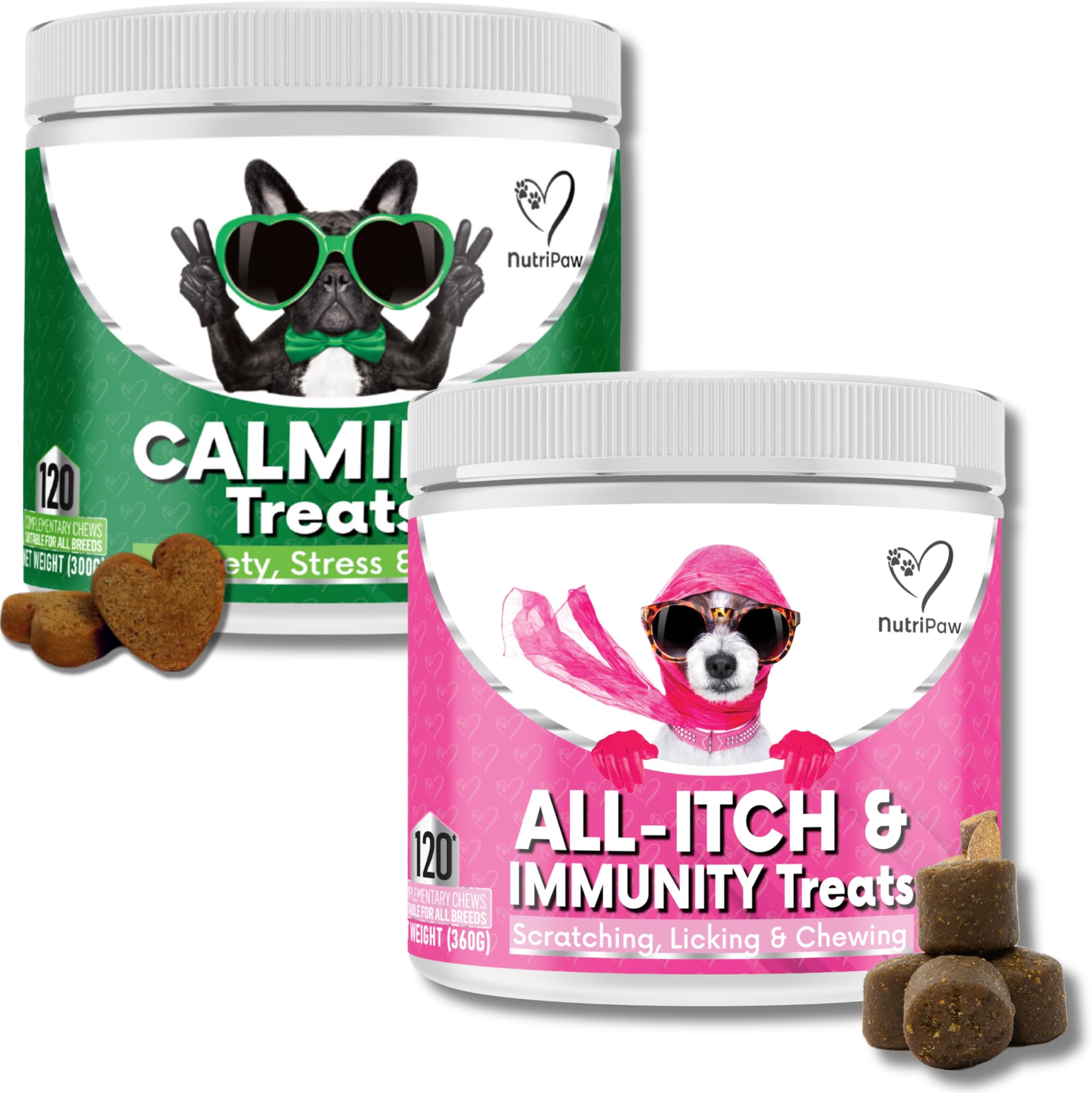 NutriPaw Anxious, Itchy Dog Bundle - Soft Chews To Soothe Itchy, Sensitive Paws, Eyes, Ears, Skin - Reduce Anxiety, Stress, Fear, Reactivity, Barking - Non-Drowsy - Great for all dogs