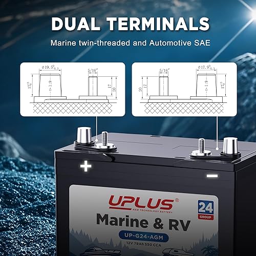 Miniatura 3 de UPLUS BCI Group - Batería marina de doble propósito de 24M, 12V 79AH 550CCA AGM arranque y ciclo profundo baterías de RV y barco para dispositivos