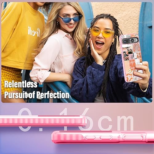 Miniatura 6 de Toycamp Funda para Pixel 7 Pro con soporte para anillos, bonita estética retro vintage, diseño de collage de dibujos animados, a prueba de golpes