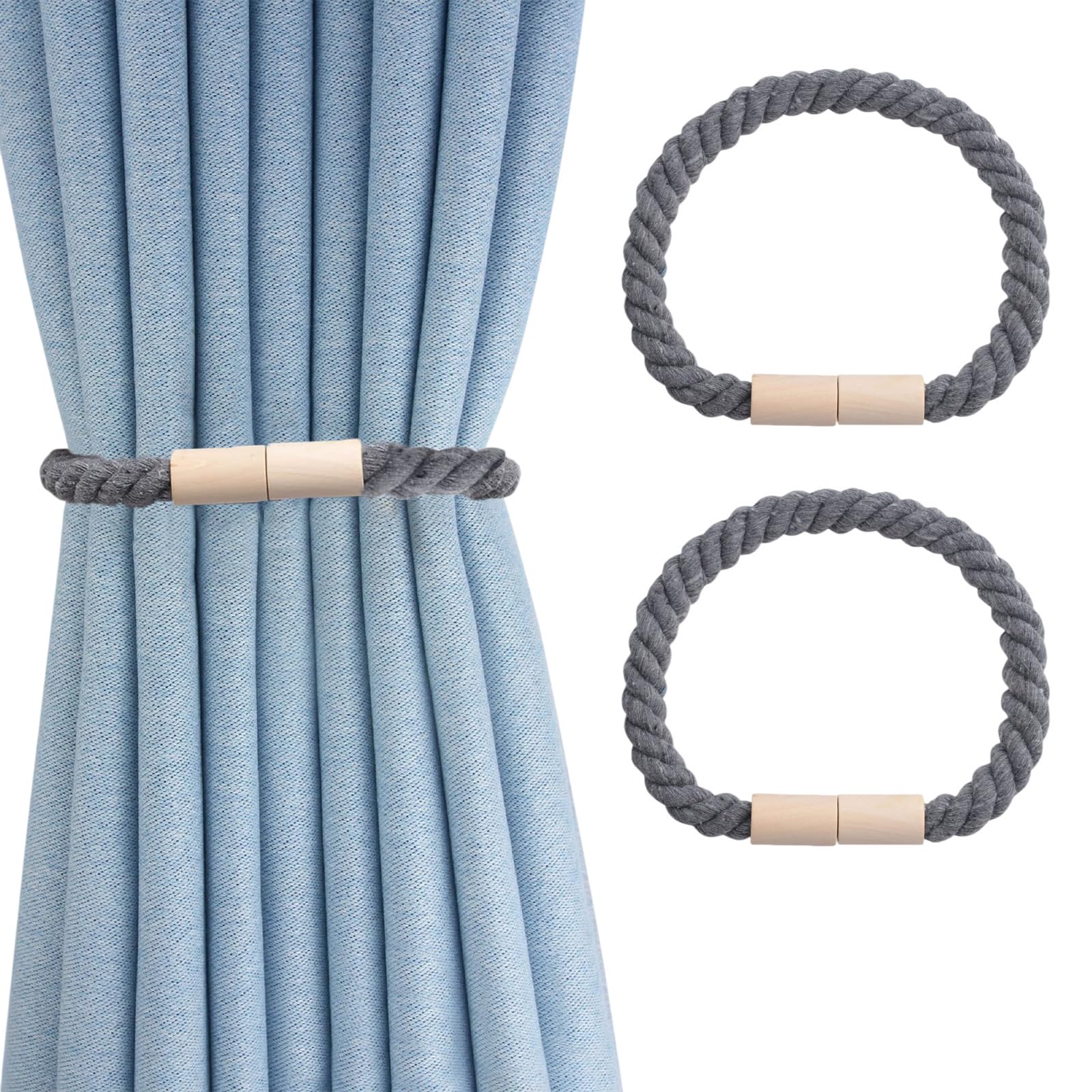 TopHomer 2 Stück Raffhalter aus geflochtenem Seil | 3 Metall
