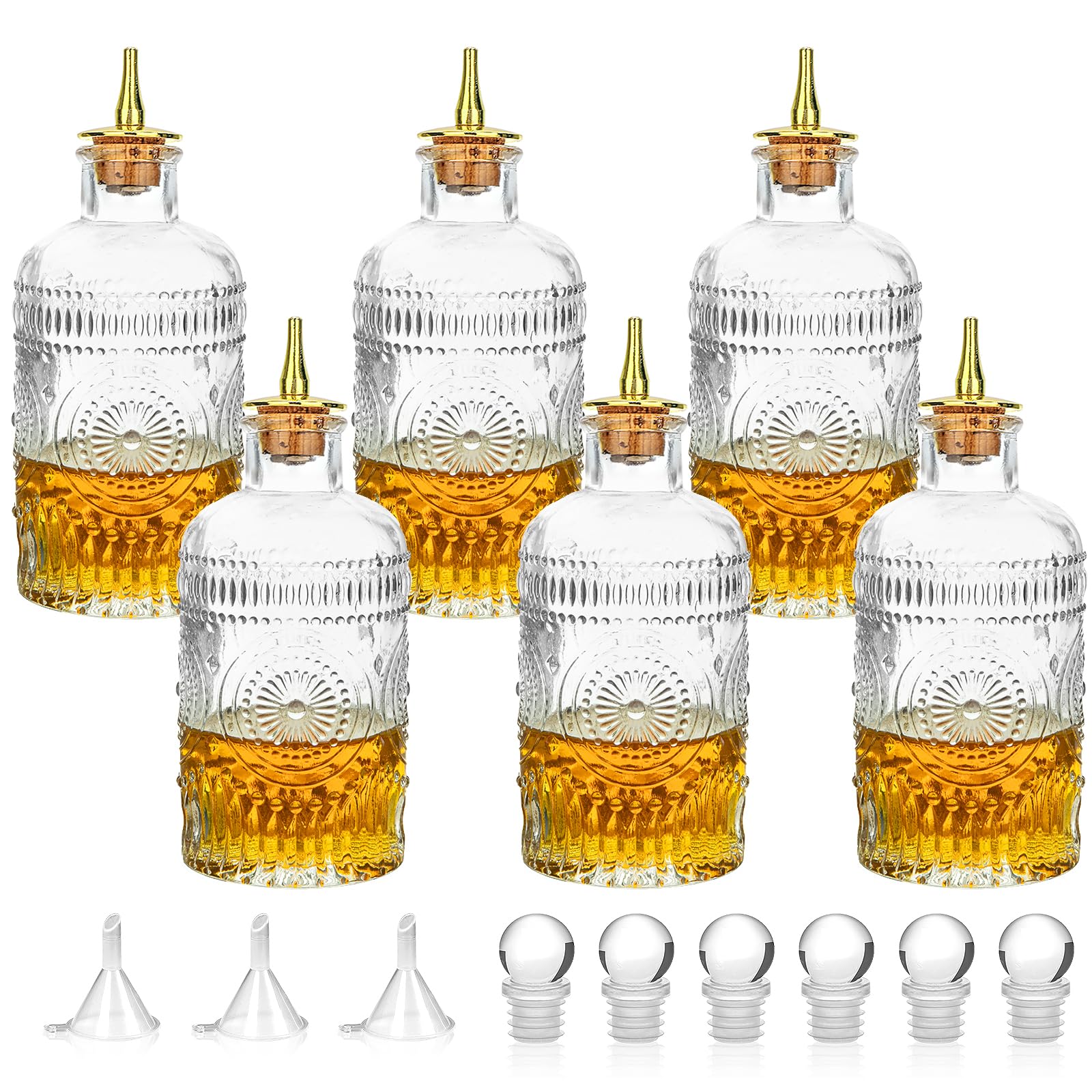 Bouteilles de Cocktail 200 ml en Verre Gravé avec Bouchon en Liège Flacon Doré