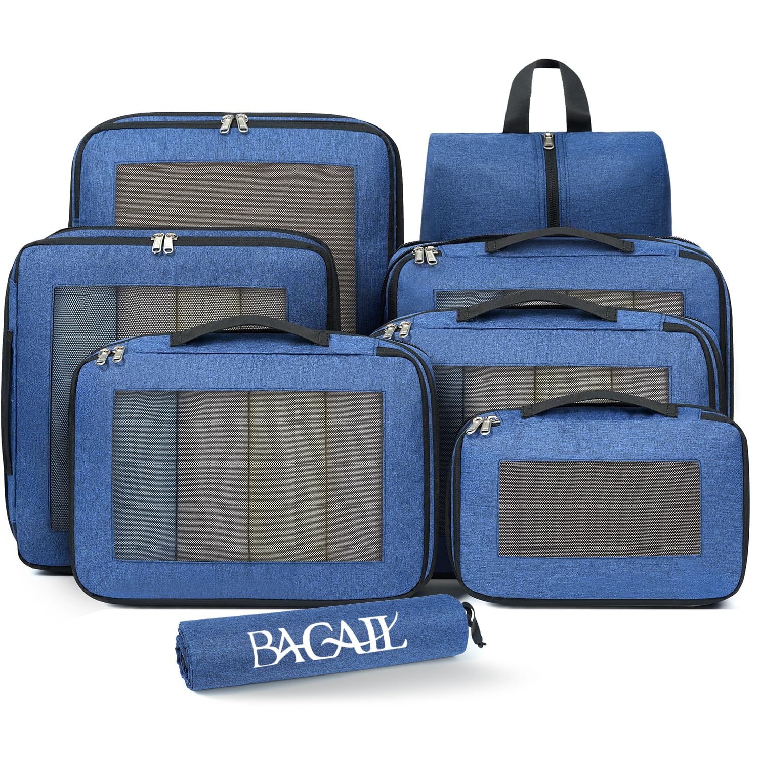BAGAIL Compression Packing Cubes for Travel Essentials, 8 Set-Navy