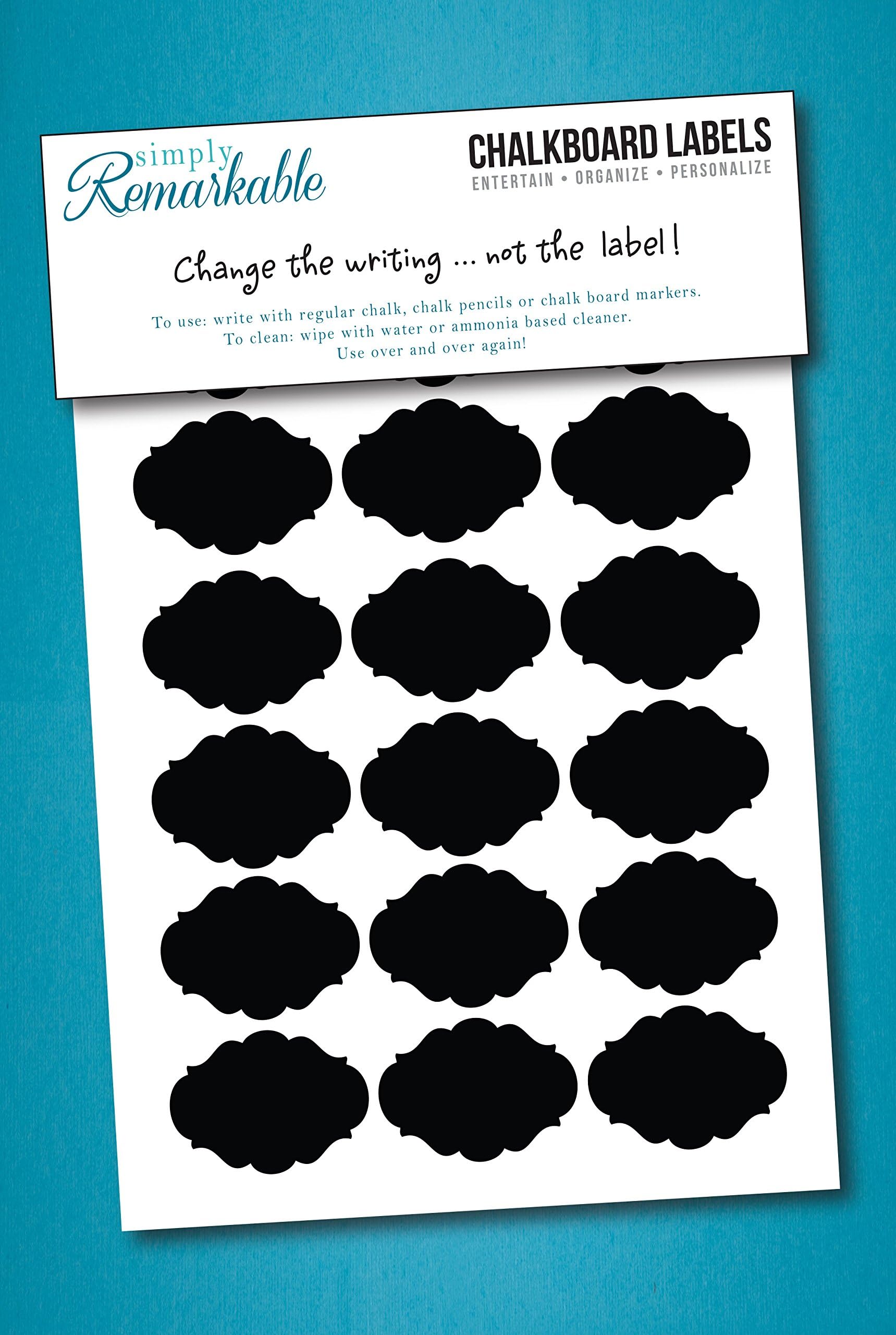 Simply Remarkable Reusable Chalk Labels - Wipe Clean and Reused, Organizing, Decorating, Crafts, Personalized Hostess Gifts, Wedding Party Favors