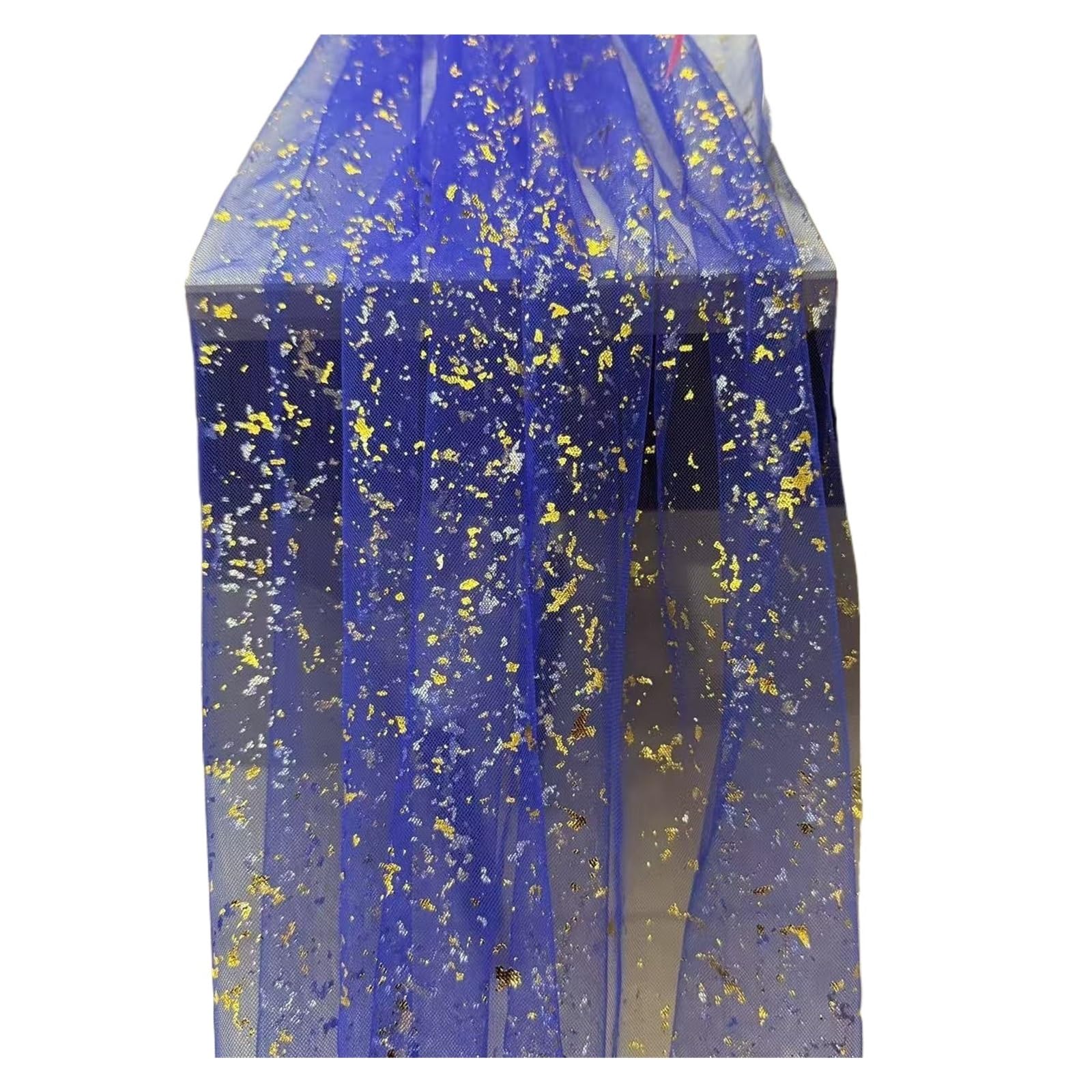 Chiffon Table Runner 10/13FT Table Runner Sheer Chiffon Tulle Cheesecloth Glitter Metallic Foil Gold Party Decor Centerpiece(Blue Gold,70x300cm)