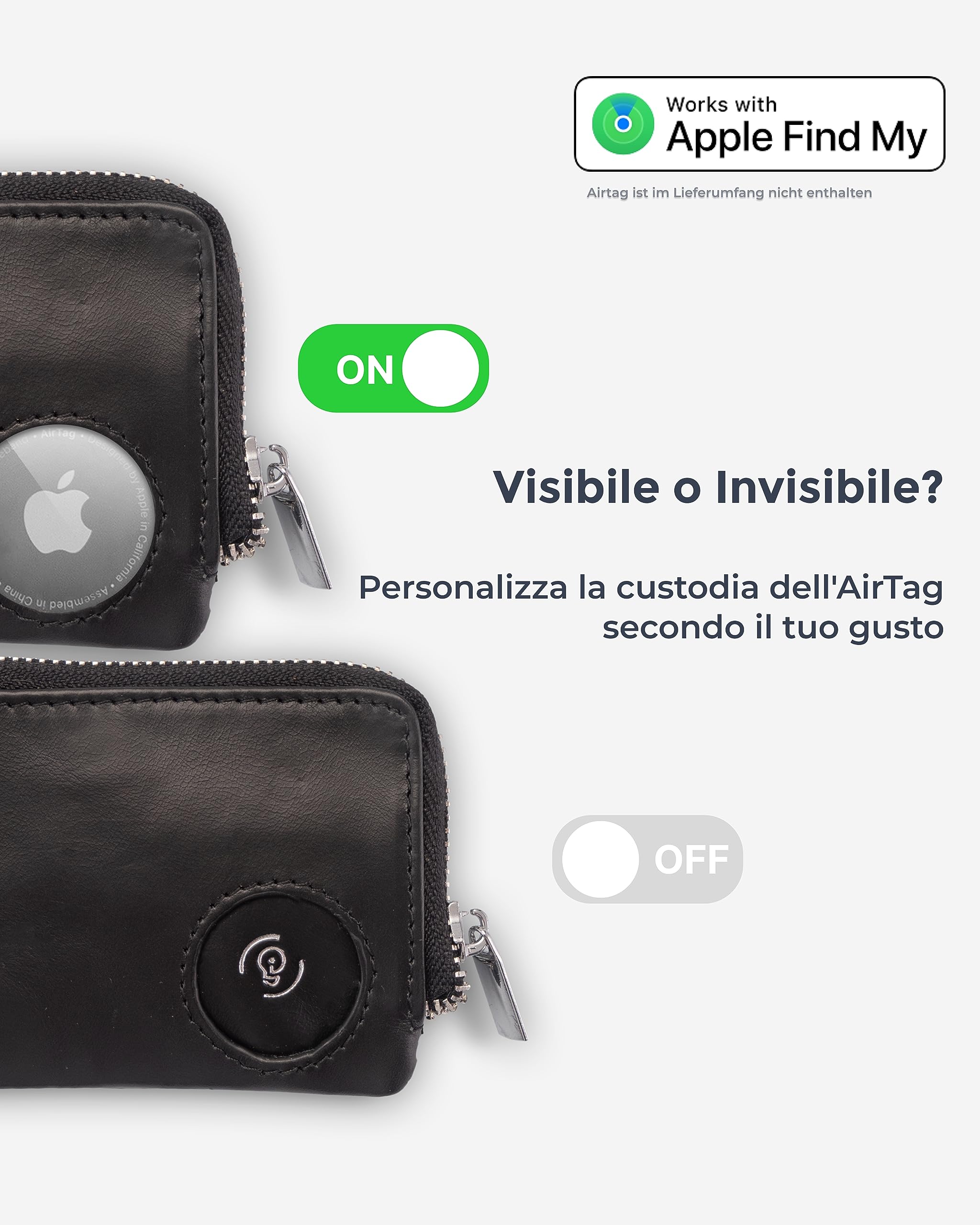 ISENTIALS AirTag* Portachiavi, portachiavi in pelle premium con porto AirTag visibile e invisibile, organizzatore chiavi con spazio per 12 chiavi e chiave auto - (Nero)