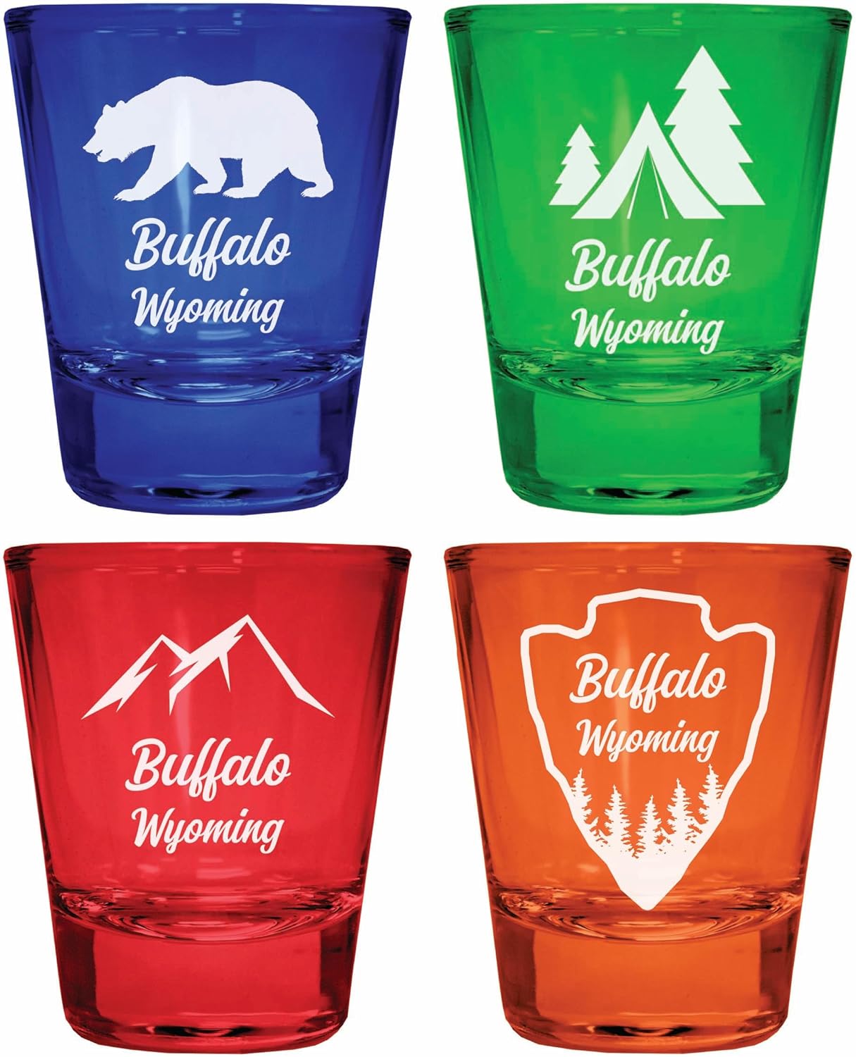 Juego de 4 Vasos Shot Grabados Buffalo Wyoming Multicolor