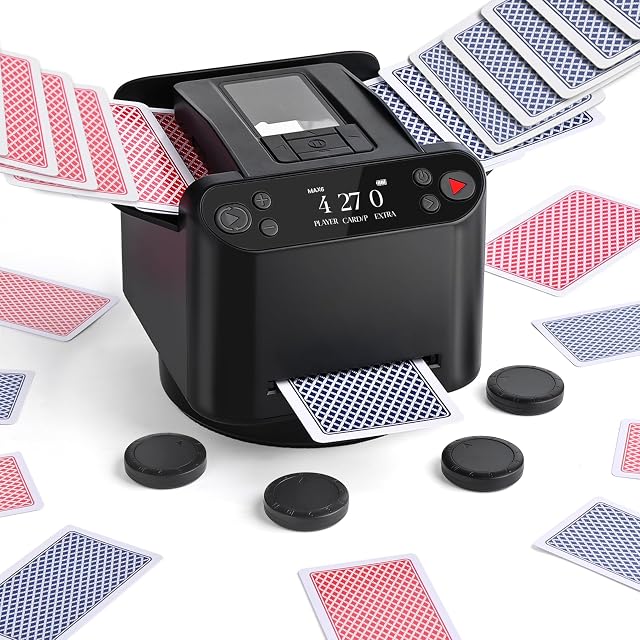 OBLITZON Mezclador y Repartidor de Cartas Giro 360°, 1-2 Barajas, 4 Mandos