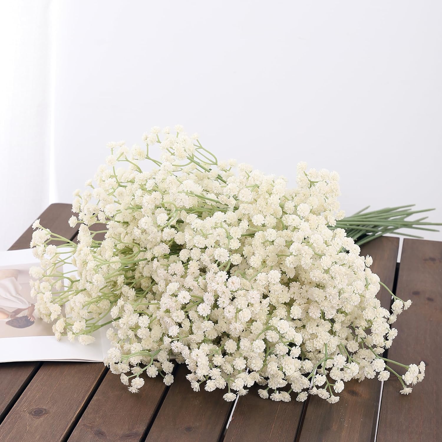 Duovlo 10pcs 23.6in Babies Breath Artificial Gypsophila Bouquets, White image 3