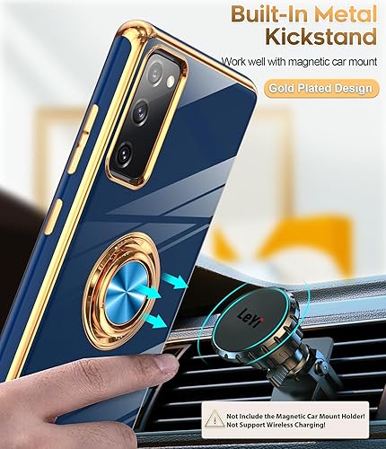 Miniatura 5 de LeYi Funda para Galaxy S20-FE-5G con protector de pantalla 2 paquetes, soporte de anillo giratorio de 360, soporte de metal magnético, chapado en