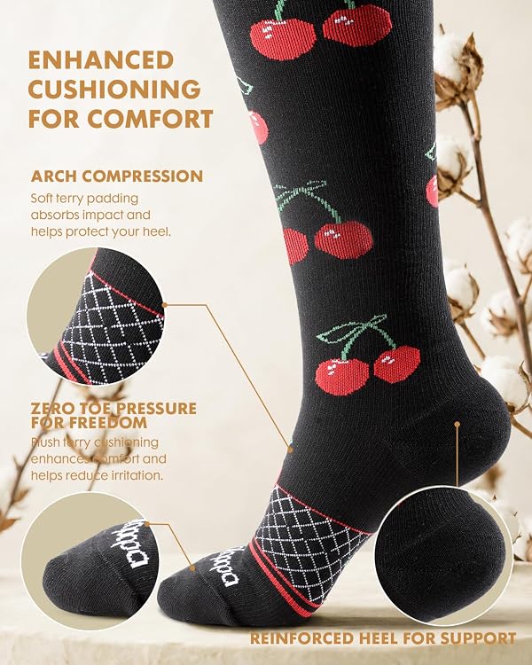 Lalapapa 2 Pair Cotton Compression Socks for Women 15-20mmHg, Black, S/M by Lalapapa - Used condition - Image 4