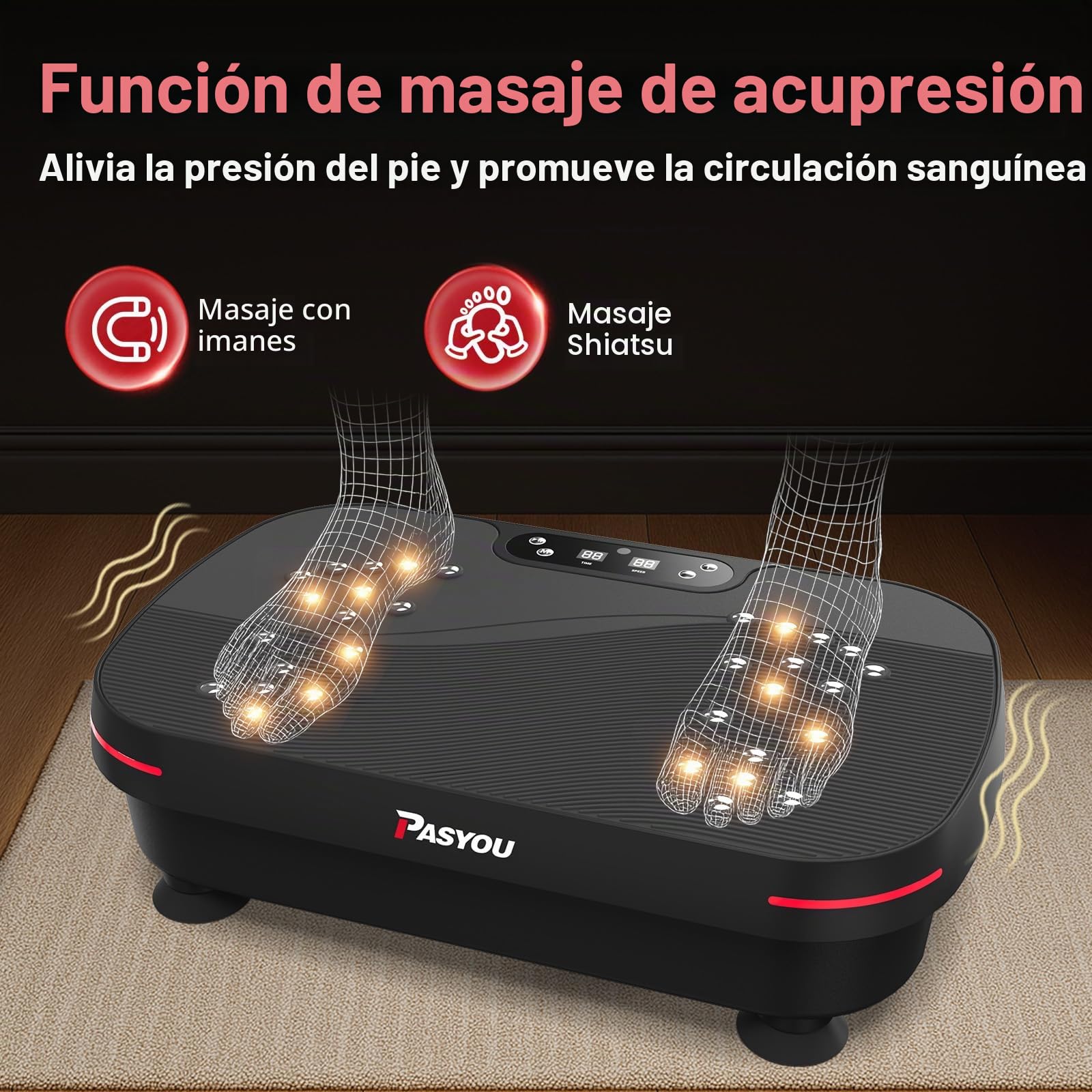 PASYOU Plataforma Vibratoria con 99 Niveles de Intensidad, Placa Vibratoria Oscilante Antideslizante con 2 Bandas Resistencia y Control Remoto, Máquina de Fitness para Entrenamiento de Cuerpo Completo