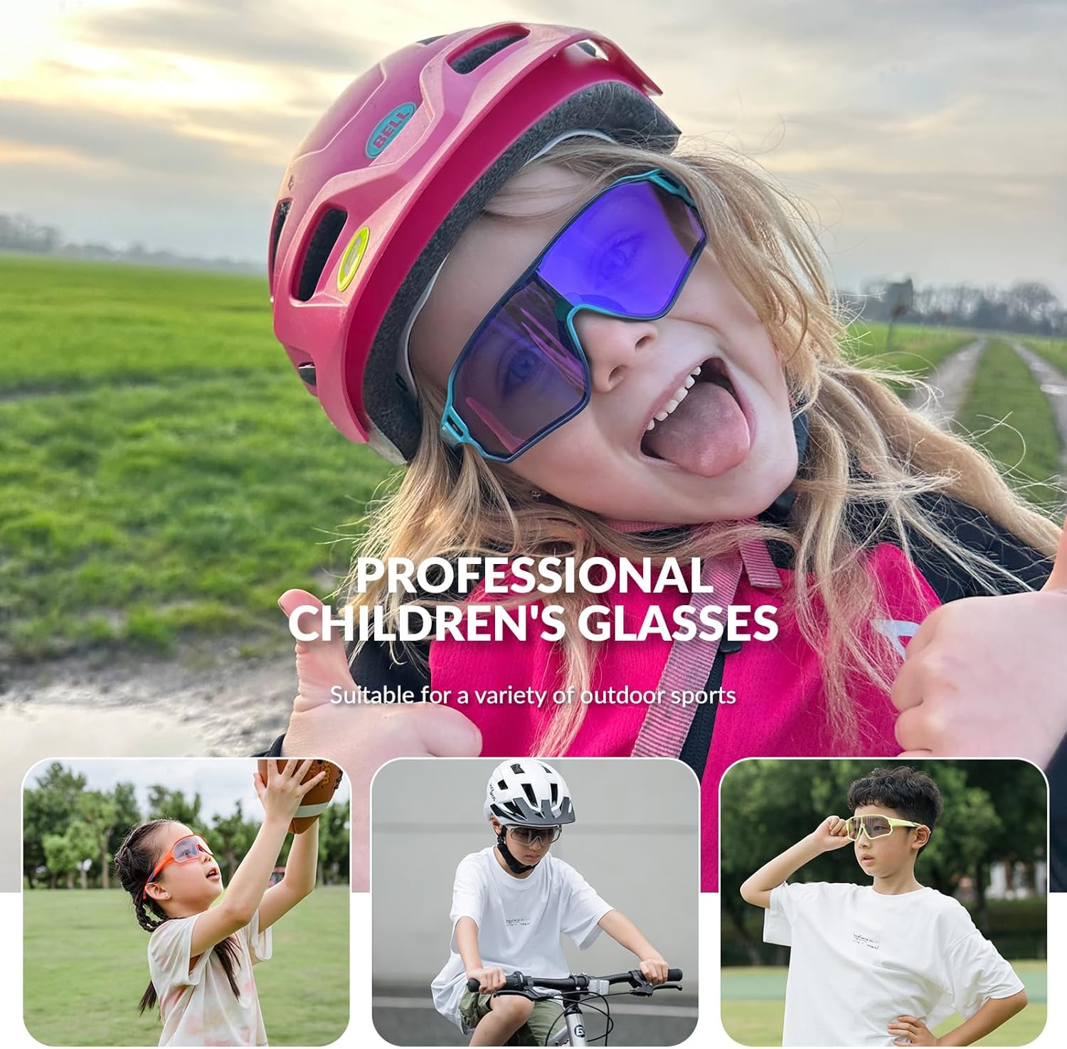 ROCKBROS Kids Photochromic Cycling Glasses, UV400 Clear to Dark Transition Sports Sunglasses for Youth Boys Girls Age 8-14