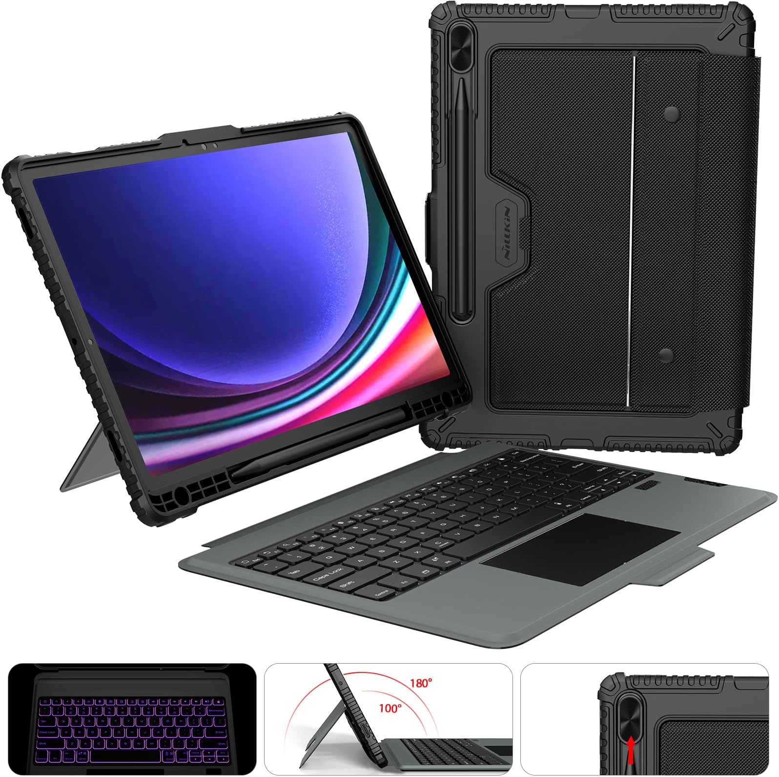 Nillkin for Samsung Galaxy Tab S10 Plus/S9 Plus 12.4" Case with Keyboard, Detachable Backlit Keyboard Case with Multi-Touch Trackpad, Slide Camera Cover & Pencil Holder for Samsung Tablet S9+/S10+