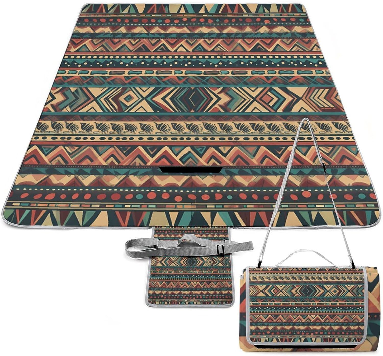 Outdoor Picnic Blanket,Native American Print Picnic Blankets,Large Beach Blanket Sand Free Foldable Portable Camping Blanket, 58.3x58.3