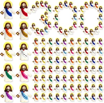 300 Pack Mini Jesus Figurines in Bulk, 10 Colors Easter Tiny Jesus Loves You Figures Toys, Rubber Baby Little Jesus figures Miniatures to Hide and Seek Egg Fillers Religious Party 300, 10 Colors