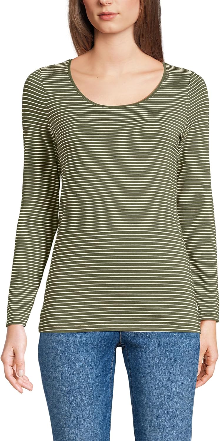 Lands' End Women's Long Sleeve Lightweight Jersey Scoop Neck T-Shirt