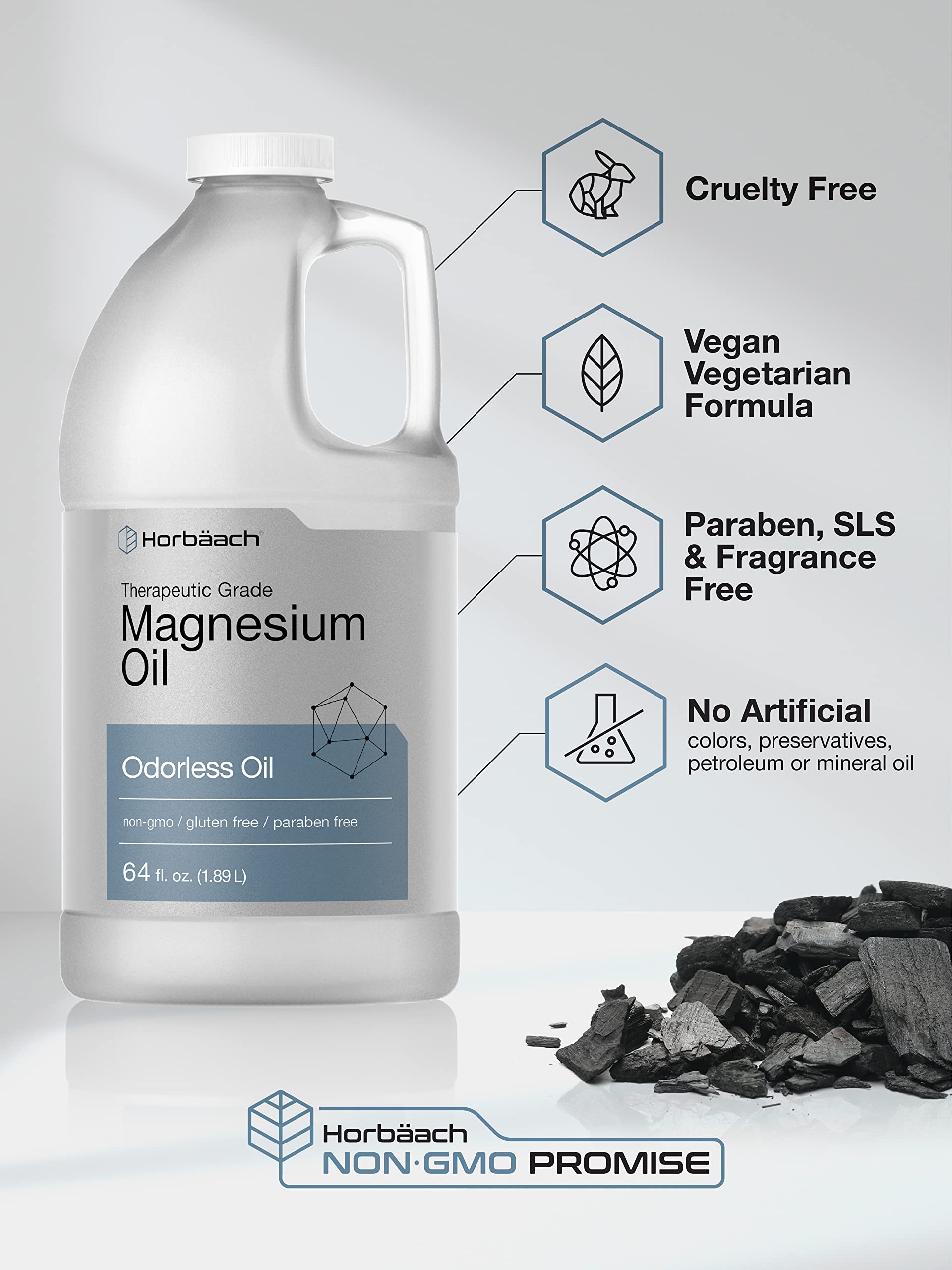 Horbäach Magnesium Oil 64 fl oz Odorless Therapeutic Grade Formula