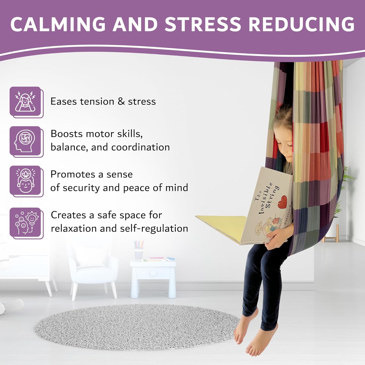 Double Layer Reversible Sensory Swing | Outdoor and Indoor Swing for Kids and Adults Up to 260 lbs | Autism Cocoon Swing | Kids Sensory Swing - Image 7