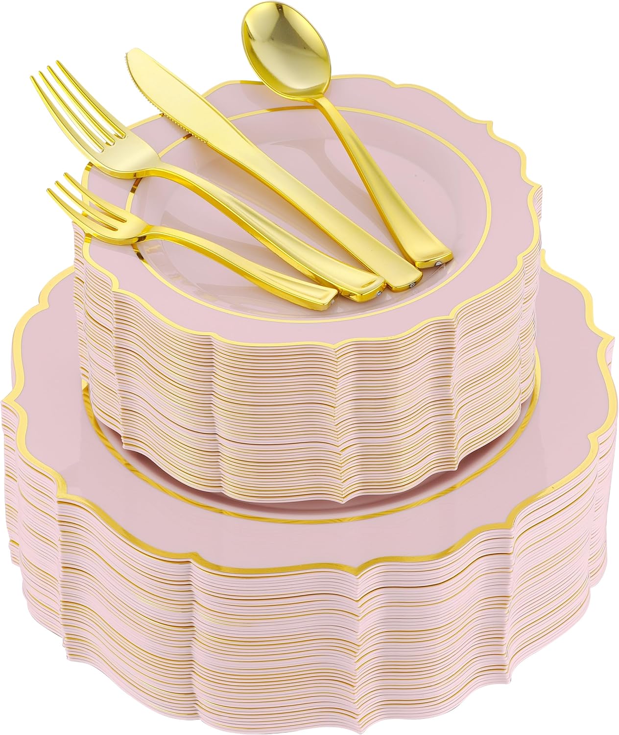 Noemie 300PCS Heavy Duty Dinnerware Set,Disposable Plates & Gold Silverware