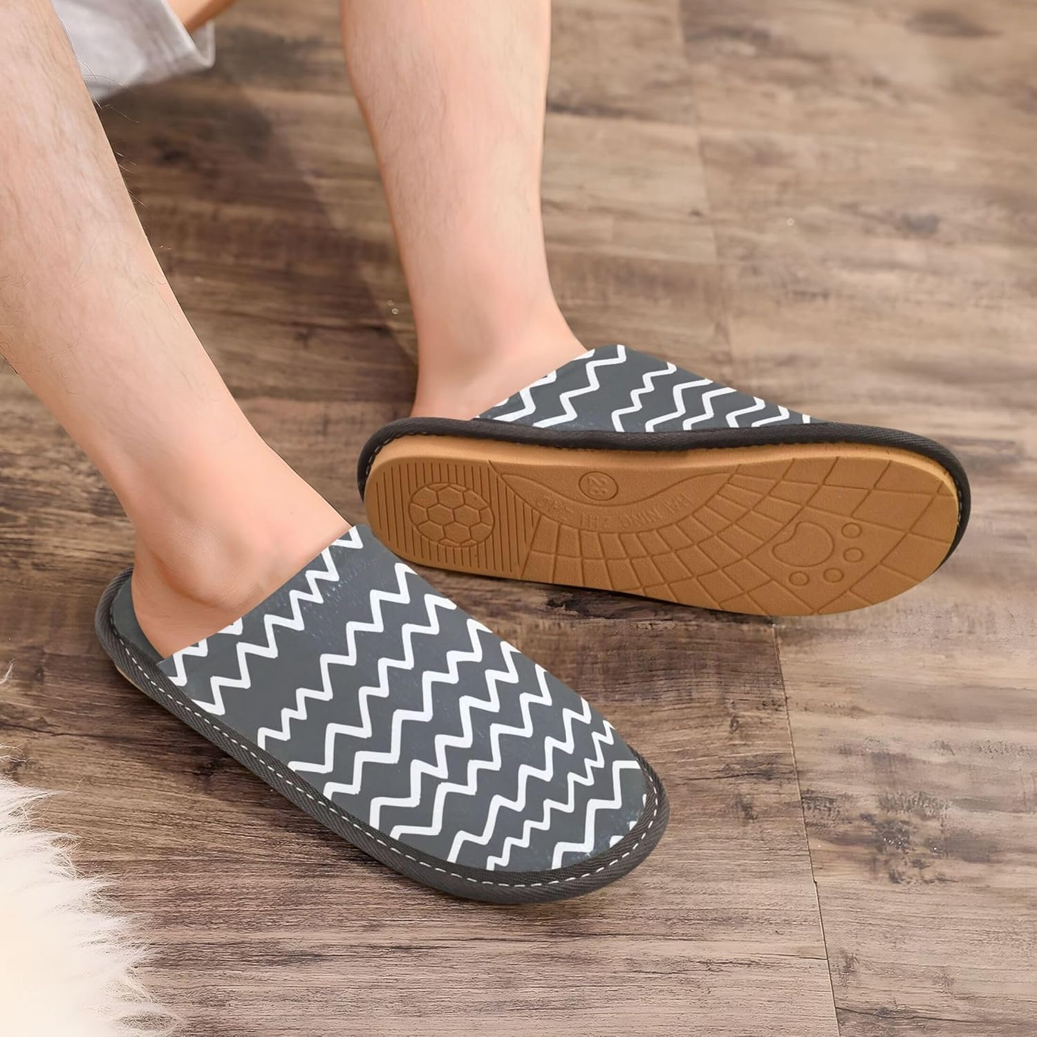 Boho Bohemian Geometric Line House Slippers – Cozy Fuzzy Slippers for Guests, Washable & Disposable, Perfect for Shoeless Home, Spa & Hotel Use A110834