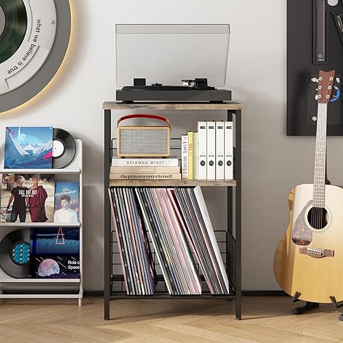 Miniatura 7 de X-cosrack Mesa auxiliar, mesa auxiliar pequeña con almacenamiento, almacenamiento de discos de vinilo, mesita de noche para sala de estar,