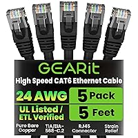 Vista 29 de GEARit Paquete de 5 cables Ethernet Cat6 de 100 pies Cable de conexión de red RJ45, conectores chapados en oro sin enganches de 10 Gbps - Cable