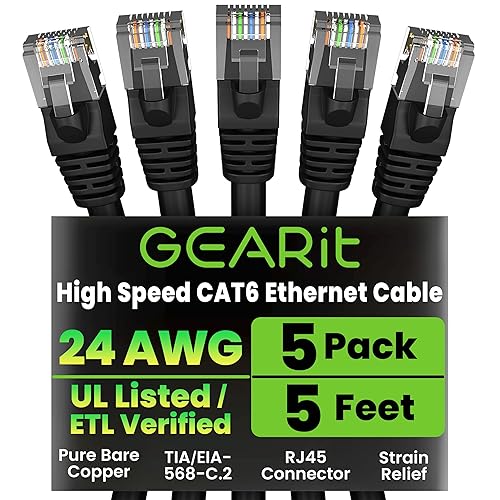 Miniatura 42 de GearIT cable Ethernet de 0.5 pies Cat6 - Cable para computadora a red LAN, color negro, Negro Negro -,Azul,Gris,Rojo