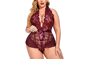 Plus Size Lingerie Women Lace Babydoll Sexy Teddy Deep V Nightgown