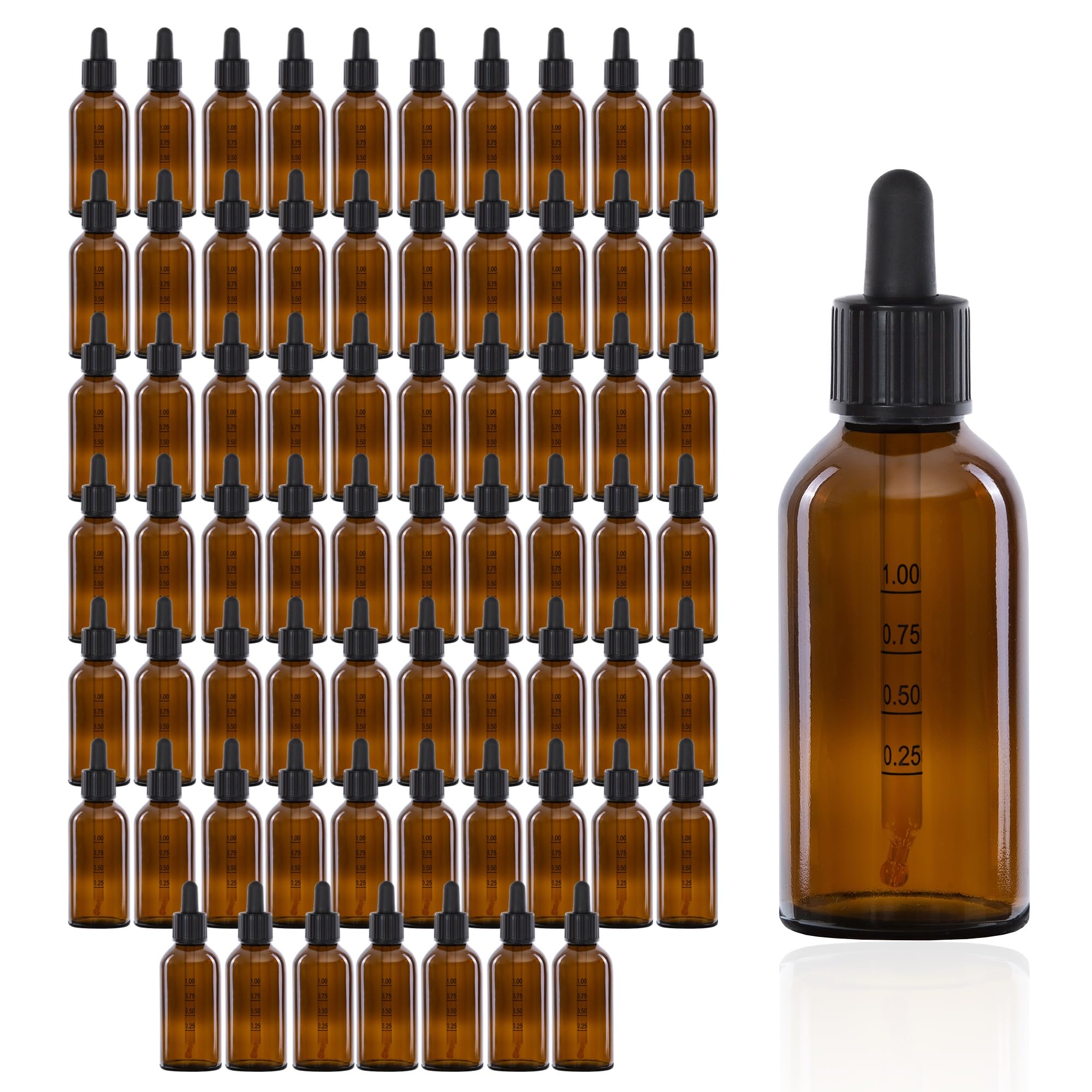 Oputec 68 x 100 ml Braunglas Pipettenflaschen mit Glaspipette & Skala – Großpackung Apothekerflaschen für Flüssigkeiten, Aromen & Essenzen – Tropfflaschen Set inkl. Pipettenmontur