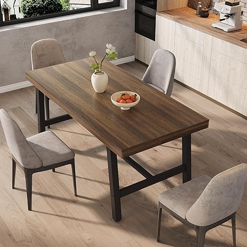 Miniatura 18 de IDEALHOUSE Mesa de comedor industrial para 6-8 personas, mesa de cocina grande de madera de 70.87 pulgadas con marco de metal resistente, mesa de
